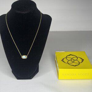 Kendra Scott Elisa Gold Plated Pendant Necklace Iridescent Opal Oval Excellent U